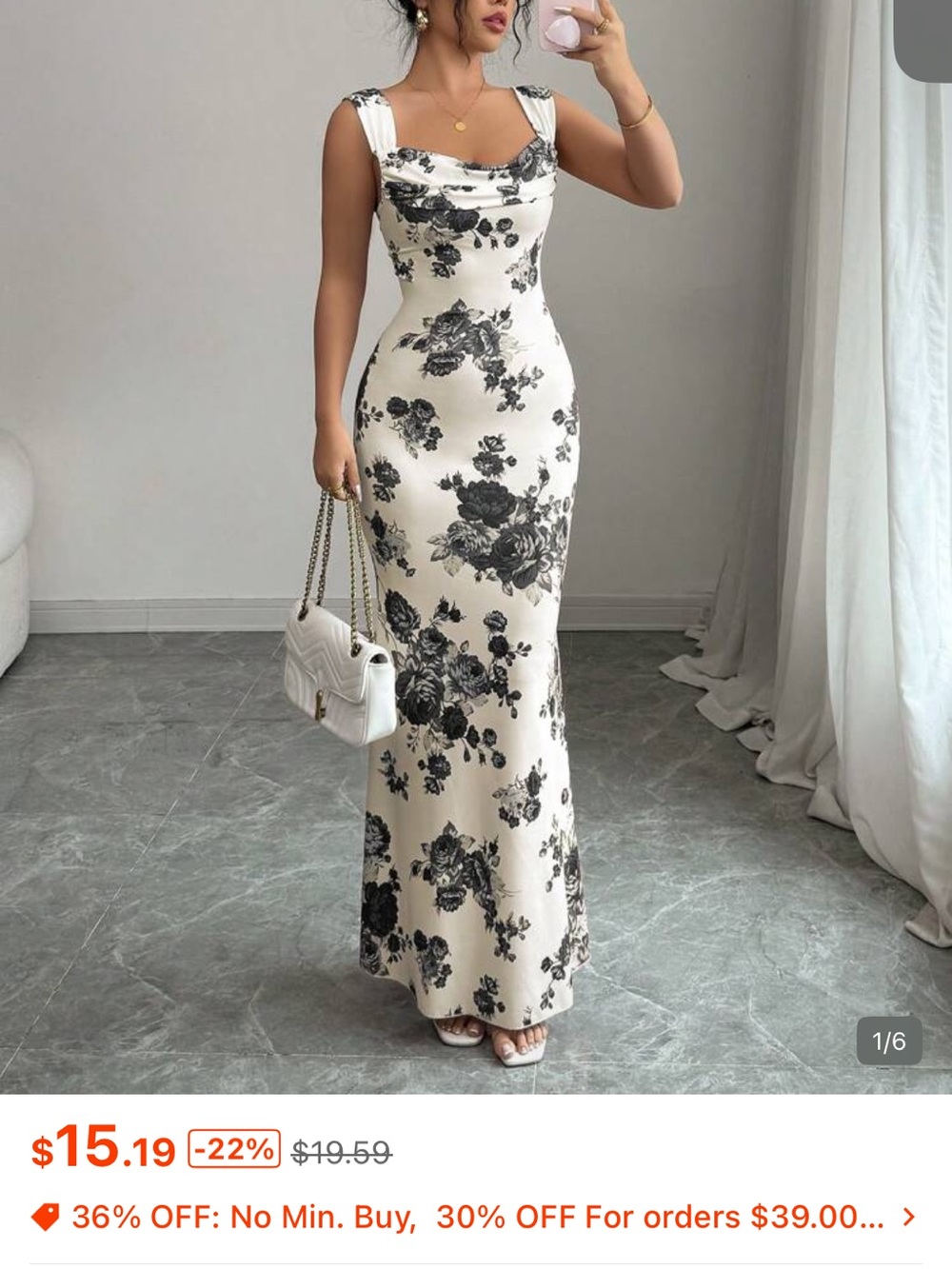SHEIN Cream Maxi Dress with Black Floral Print